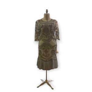 Twenties Style Net Overlay Pleated Ruffle Dress